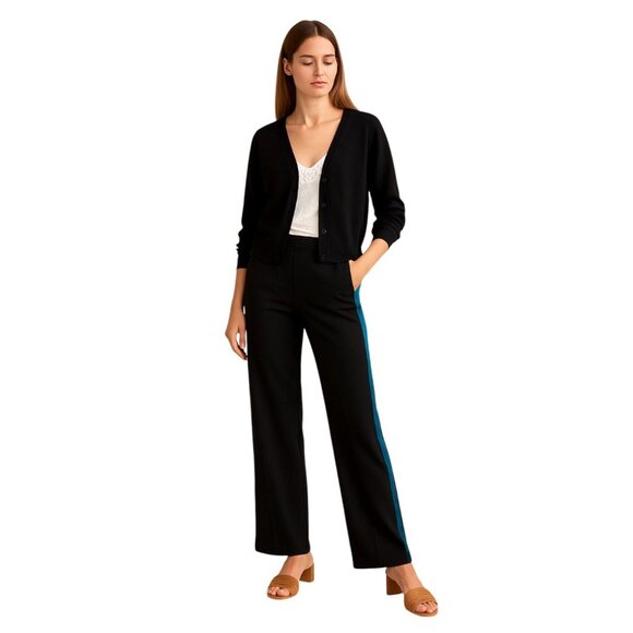 Blugirl black wide-leg trousers with a green satin stripe Size 6 New W Tags - Picture 4 of 9